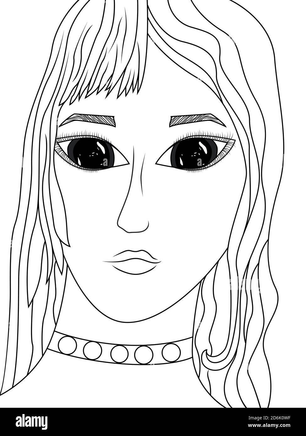Schwarze Kontur des Gesichts des Mädchens mit großen expressiven Augen, Vektor als Kinderzeichnung gemacht Stock Vektor