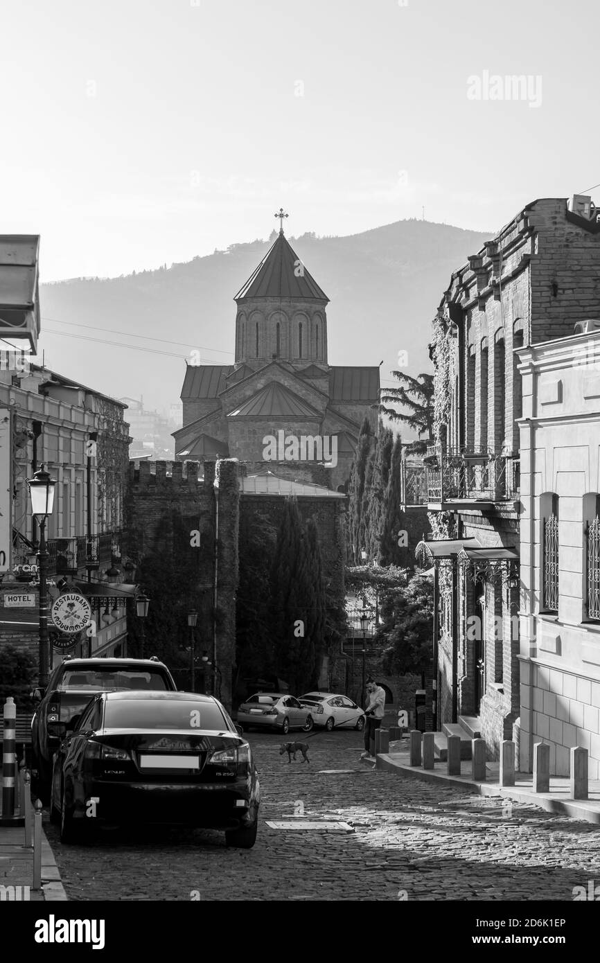 Tiflis, Georgien - 14 Oktober, 2020: Alte historische Häuser in Tiflis, Reise Stockfoto