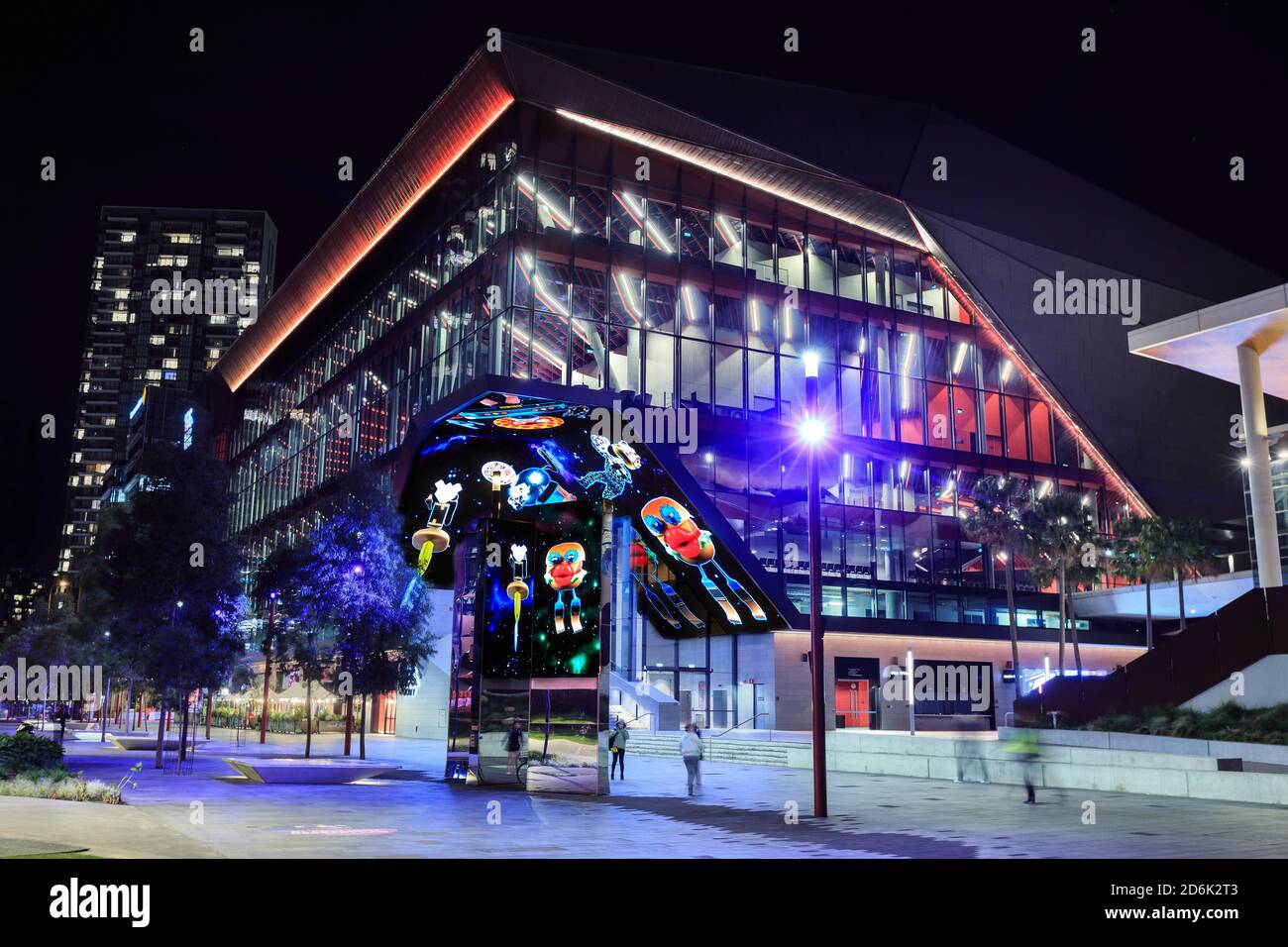 Das ICC (International Convention Centre) Gebäude in Sydney, Australien, bei Nacht Stockfoto