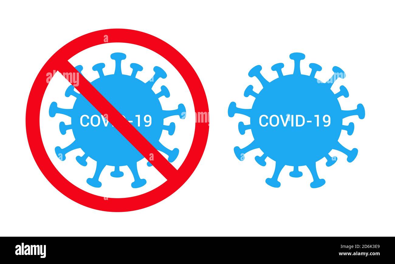 Flache Designdarstellung des covid-19 Virus und roter Verbotszeichen. Geeignet für Banner Stop Coronavirus - Vektor Stock Vektor