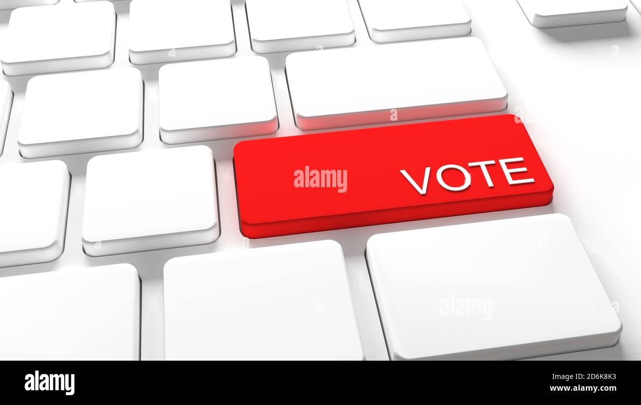 Stimme Tastatur-Taste -Elektronische oder Internet-Abstimmung Konzept (E-Voting oder Online-Abstimmung) American Election - 3d Illustration Stockfoto