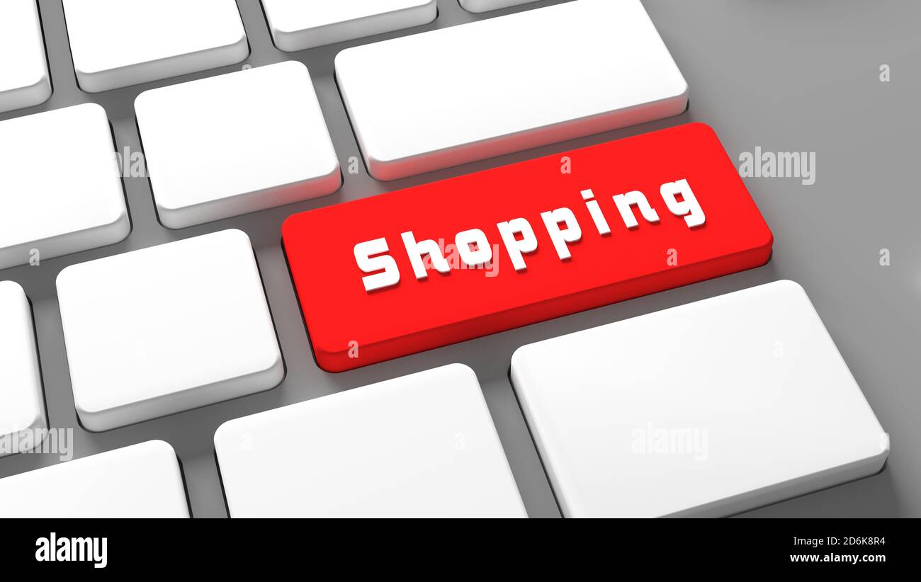 Shopping Keyboard Button - elektronisch - Internet Online-Shopping-Konzept E-Commerce Stockfoto