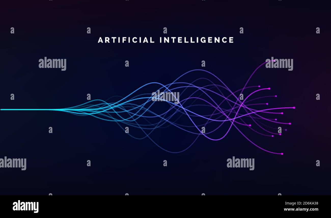 Künstliche Intelligenz ai und Deep-Learning-Konzept der neuronalen Netze. Kurvenausgleich. Blaue und violette Linien. Vektorgrafik Stock Vektor
