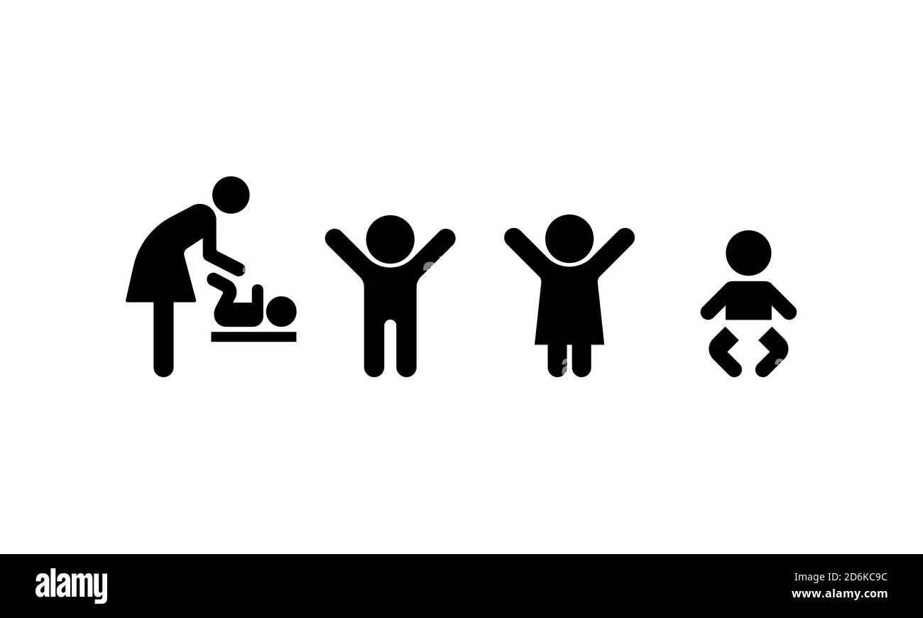 Mann und Frau. Symbol für männliche und weibliche Toilette. WC-Schild für Toilette. Bad Geschlechtszeichen und gesundheitlichen Bedingungen Symbole. Kinderbetreuung. Vektor auf isoliert Stock Vektor