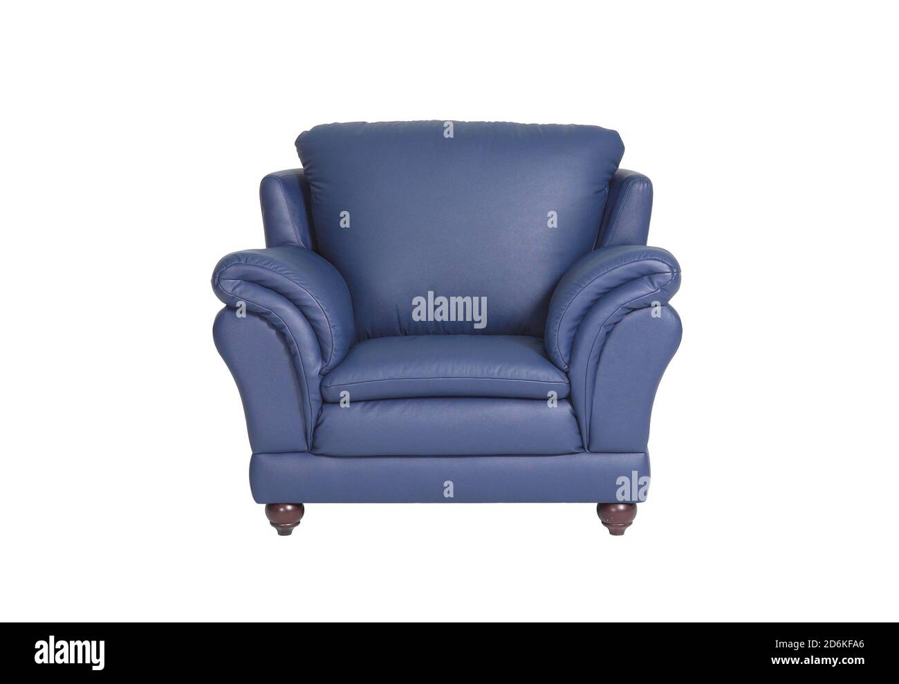 Blaues Ledersofa isoliert auf weißem Hintergrund Stockfoto