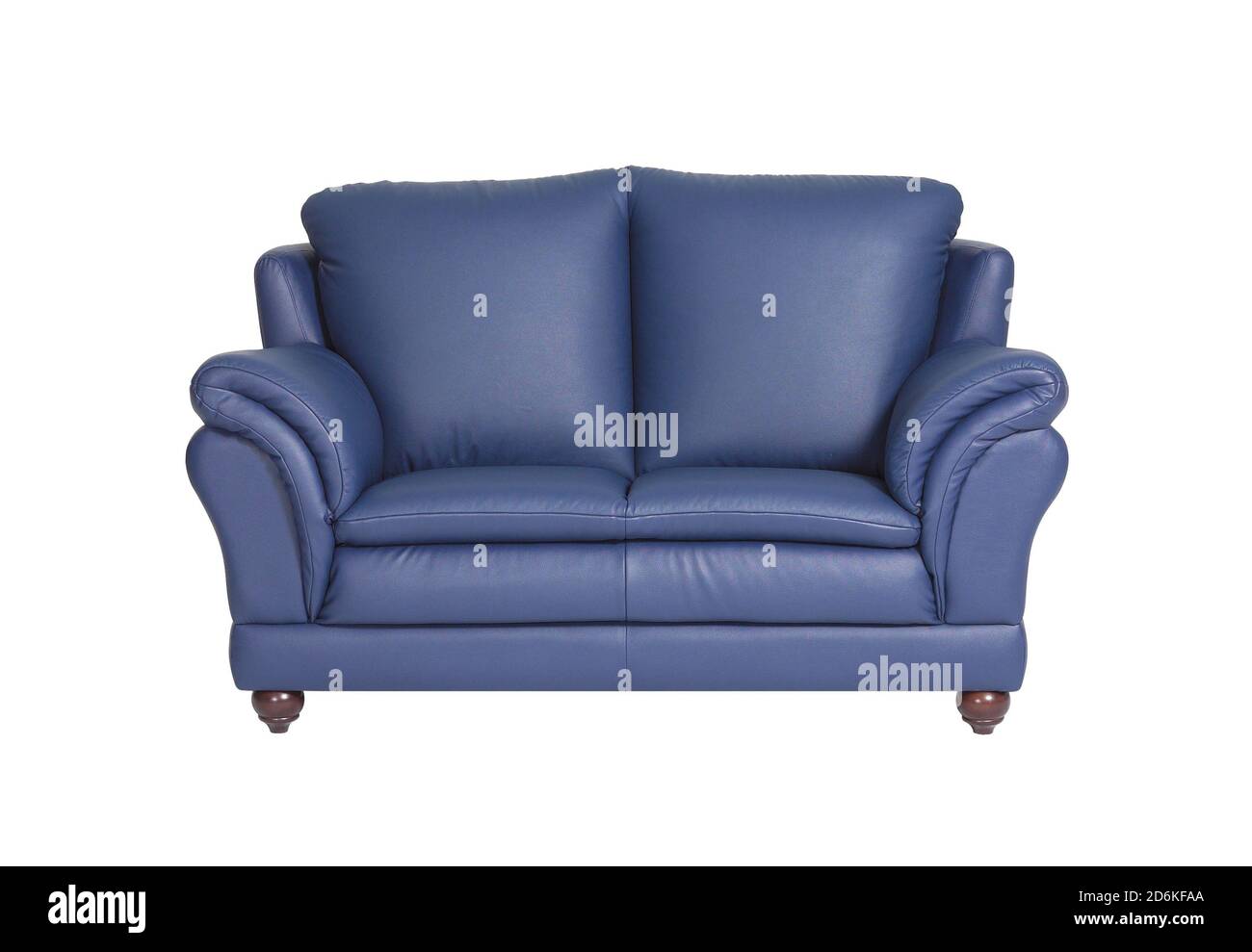 Blaues Ledersofa isoliert auf weißem Hintergrund Stockfoto