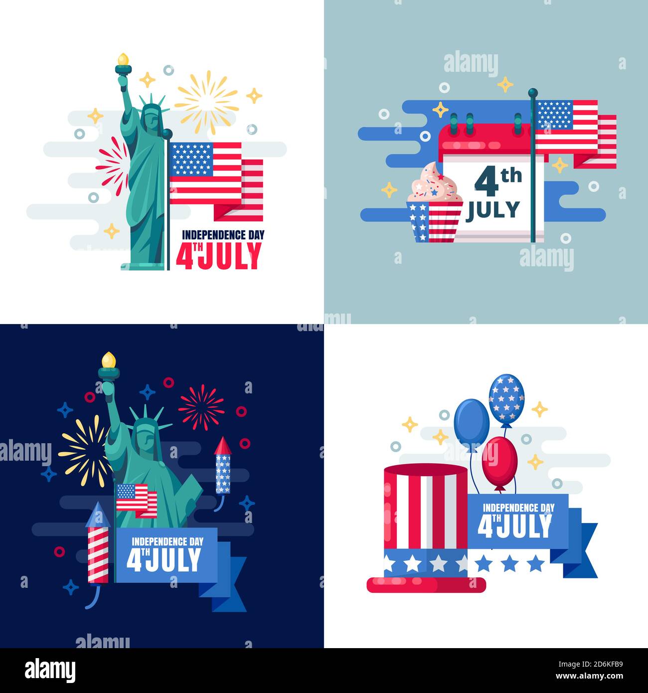4. Juli, USA Unabhängigkeitstag Aufkleber, Label Design-Elemente. Vektorgrafikkarte für den Urlaub. Stock Vektor