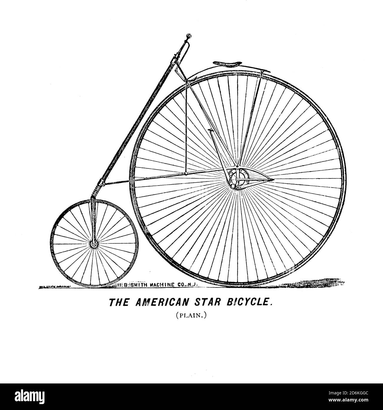 Das American Star Bicycle wurde 1880 von G. W. Pressey erfunden und von der H. B. Smith Machine Company in Smithville, Burlington County, New Jersey, hergestellt. Es wurde durch ein kleines Rad vor, um das Problem des Kippens nach vorne inhärent in anderen hohen Rädern zu vermeiden gekennzeichnet. Stockfoto