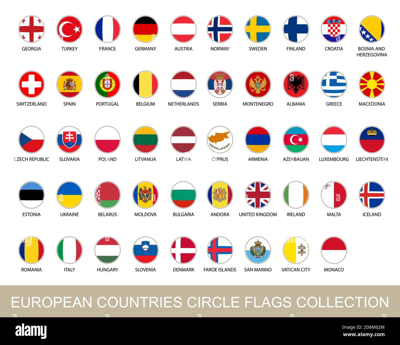 Europäische Länder Circle Flags Kollektion. Kreismarkierungen mit Schatten. Europäische Flaggen. Vektorgrafik. Stock Vektor