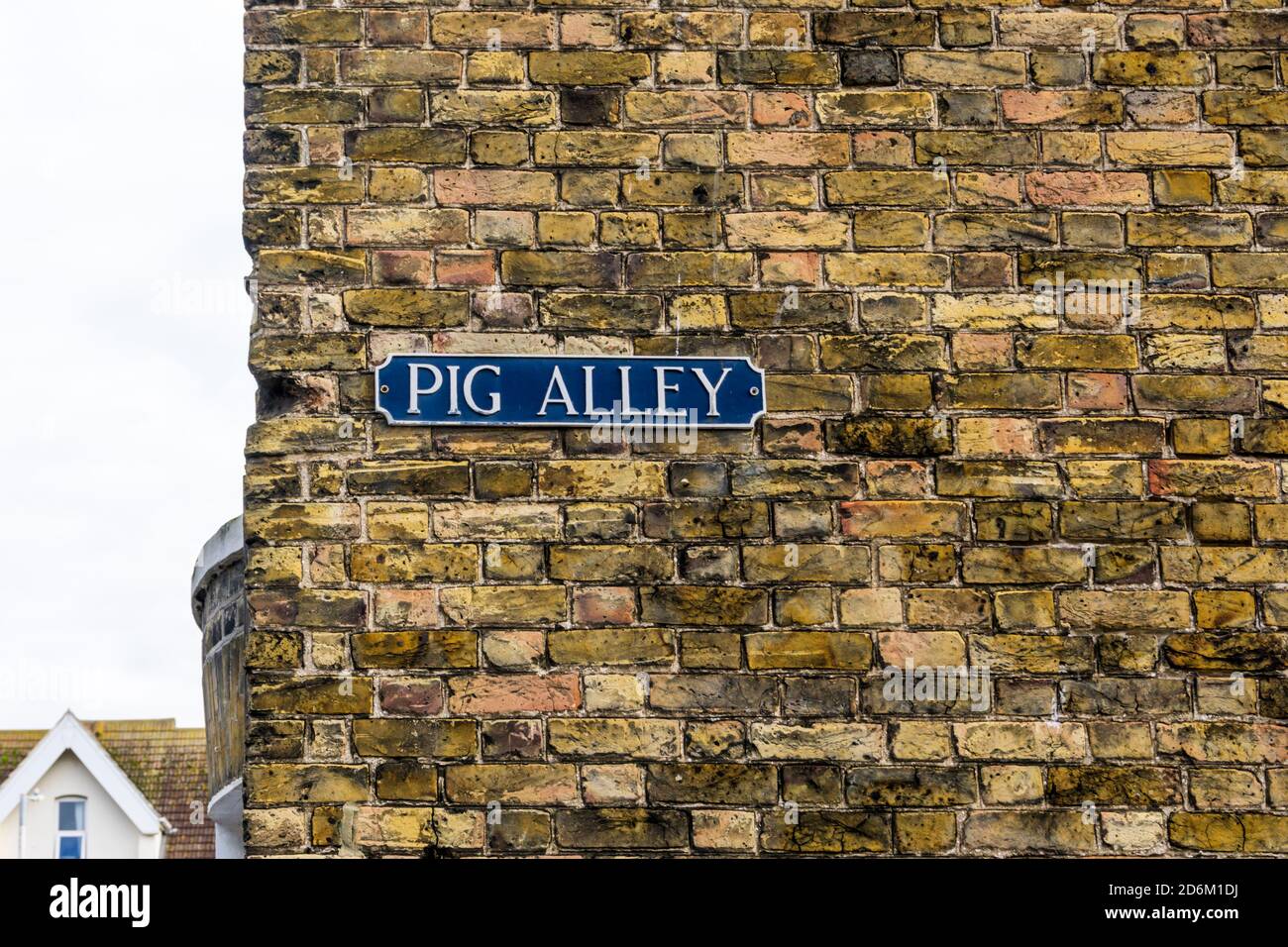 Straßenschild für Pig Alley in Ramsgate, Kent. Stockfoto