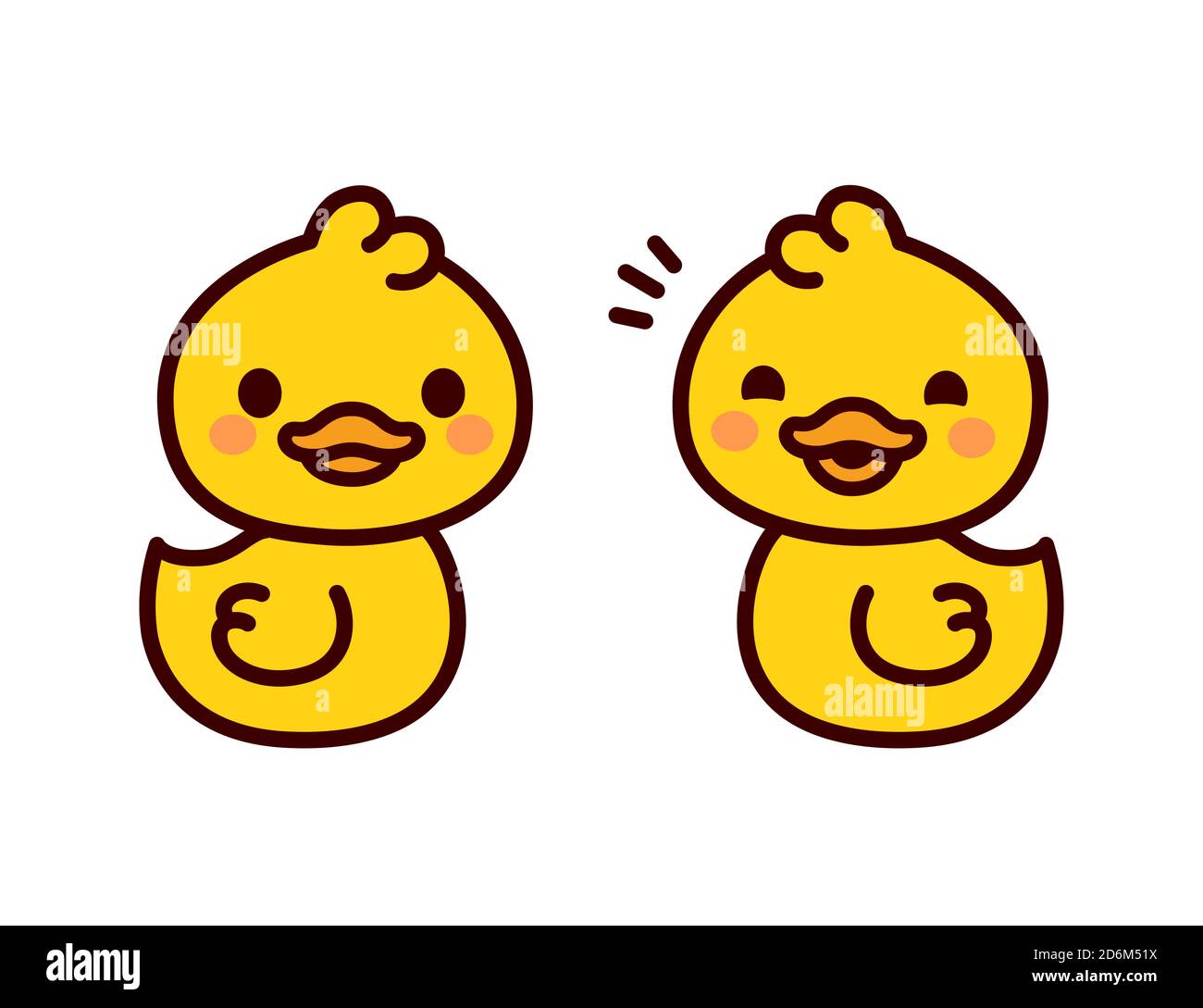 Nette Cartoon Baby Enten. Zwei lustige gelbe Entchen im einfachen Kawaii-Stil. Vektorgrafik Clip Art Illustration. Stock Vektor