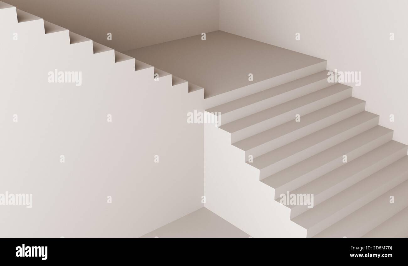 Treppenhaus weiße Treppe Treppenhaus Architektur Minimalismus 3D-Illustration Stockfoto