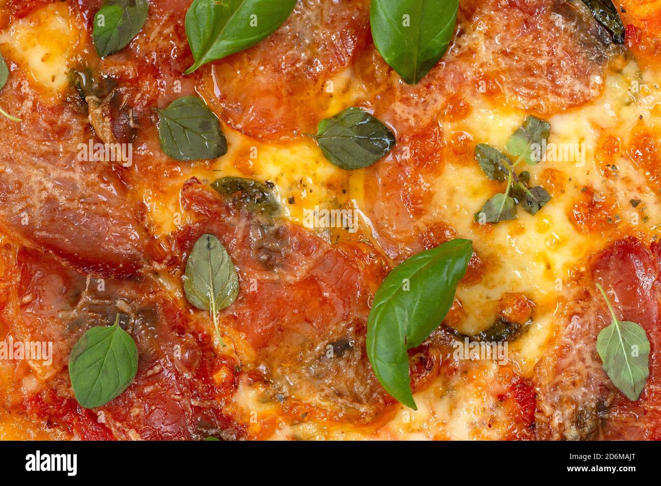 Frisch gebackene Pizza Nahaufnahme Textur Stockfoto