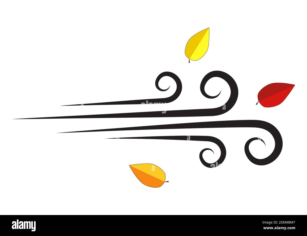 Fliegender Herbst Blätter auf Wind Symbol. Blasluft mit Blatt isoliert auf weiß. Vektor-Illustration von windigen Wirbel. Symbol des herbstlichen Wetters. Abstract en Stock Vektor