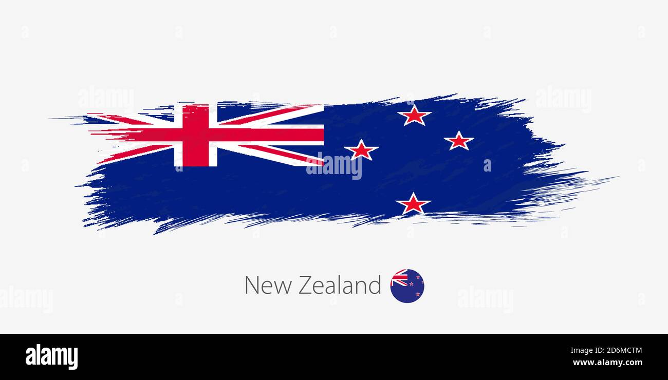 Flagge Neuseelands, grunge abstrakter Pinselstrich auf grauem Hintergrund. Vektorgrafik. Stock Vektor