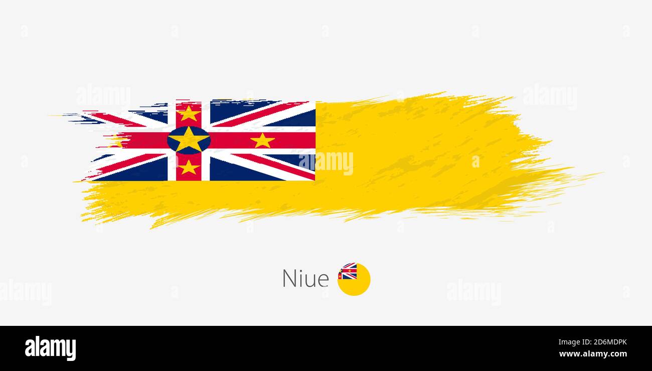 Flagge von Niue, grunge abstrakter Pinselstrich auf grauem Hintergrund. Vektorgrafik. Stock Vektor