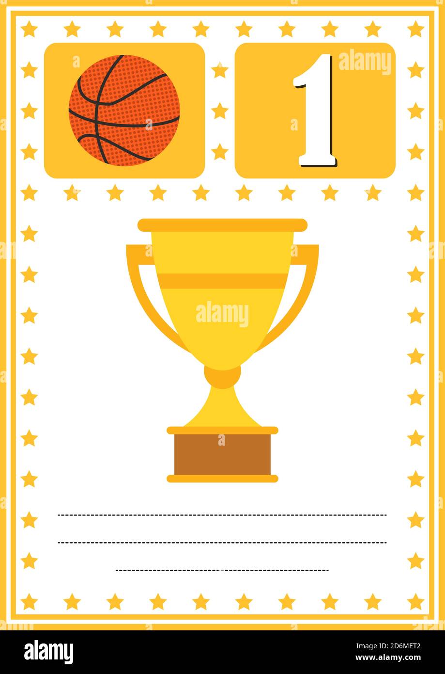 Modernes Basketball Zertifikat mit Platz für Ihre Inhalte, für Kinder erster Platz. Stock Vektor