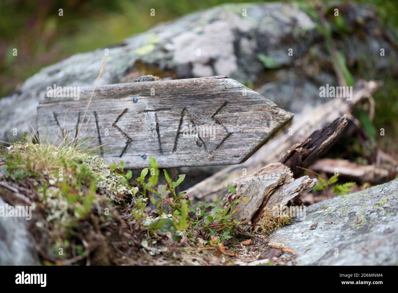 Wegweiser für Touristen in Vistas Valley, Kebnekaise Mountains, Norrbotten, Schweden Stockfoto