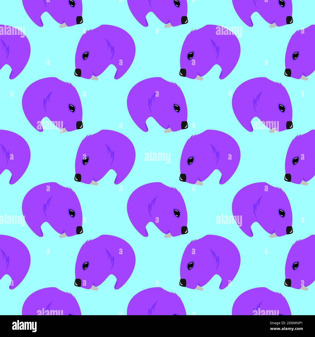Violetter Biber, nahtloses Muster auf hellblauem Hintergrund. Stock Vektor