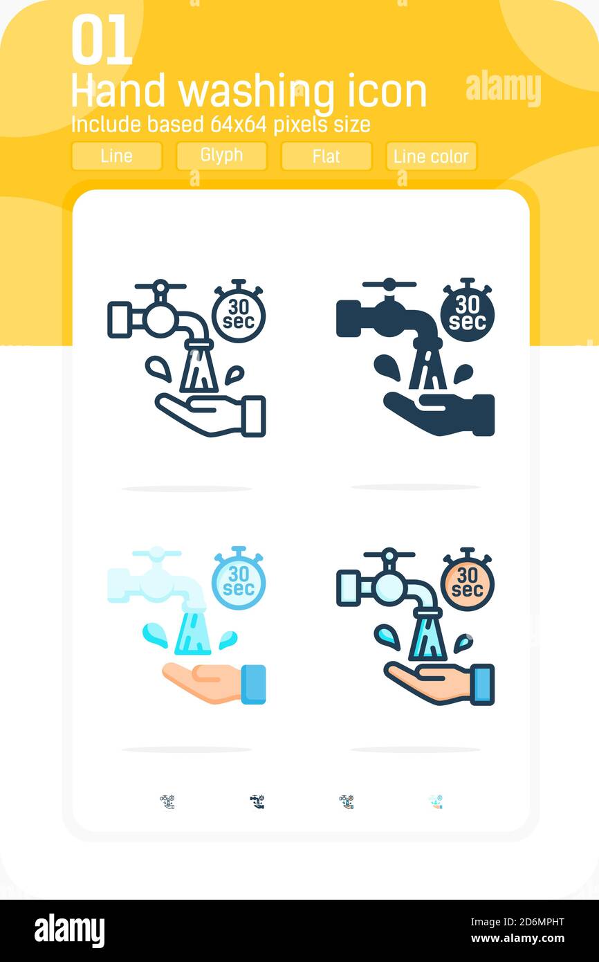 Waschen Sie Ihre Hände während 30 Sekunden Symbol isoliert auf weißem Hintergrund. Vektor-Illustration Händewaschen mit Seife unter fließendem Wasser Symbol Design Stock Vektor