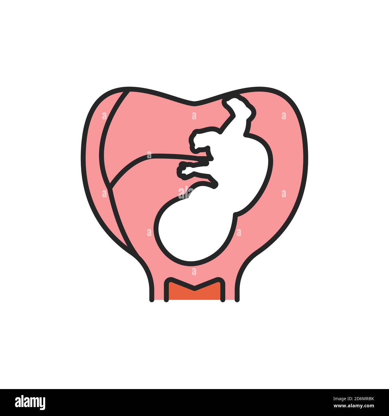 Schwangerschaft Stadium Embryo in uterus mit Nabelschnur Farbsymbol. Wachstum Fötus Entwicklung. Piktogramm für Webseite, mobile App. UI UX GUI DESIGN Stock Vektor