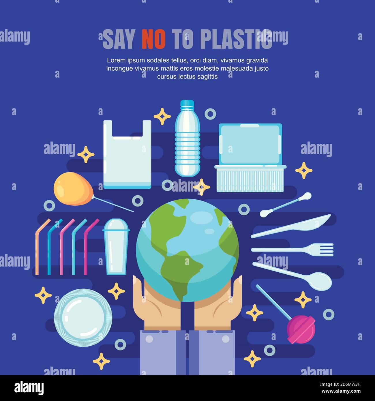 Plastikmüll Verschmutzung Konzept. Sagen Sie Nein zu plastischer Vektorgrafik. Ökologie und Umweltprobleme Banner, Poster Design. Stock Vektor