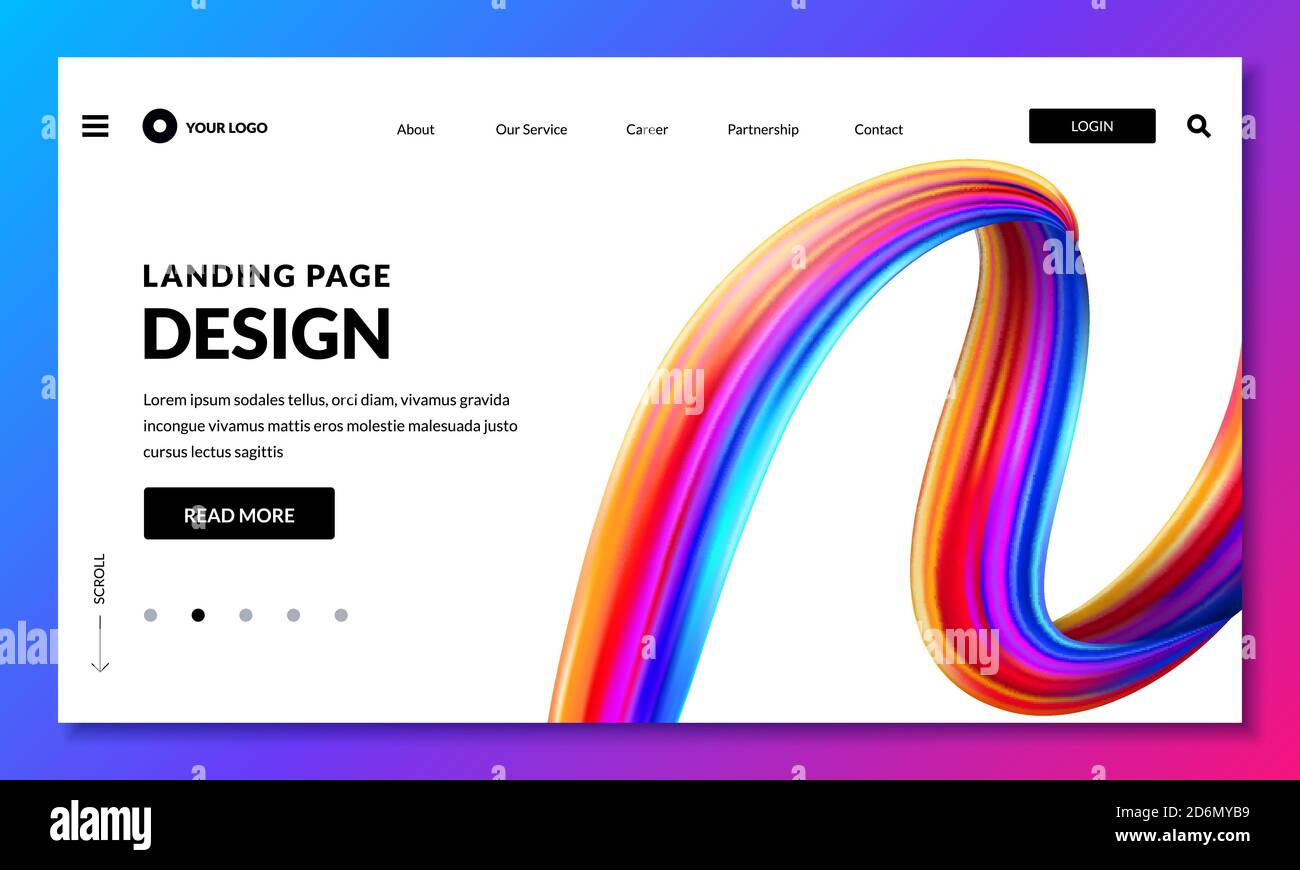 Vorlage für Banner auf der Landing Page. Website oder mobile Schnittstelle mit Farbverlauf Pinsel Strich Hintergrund. Vektor trendige Design-Elemente. Stock Vektor