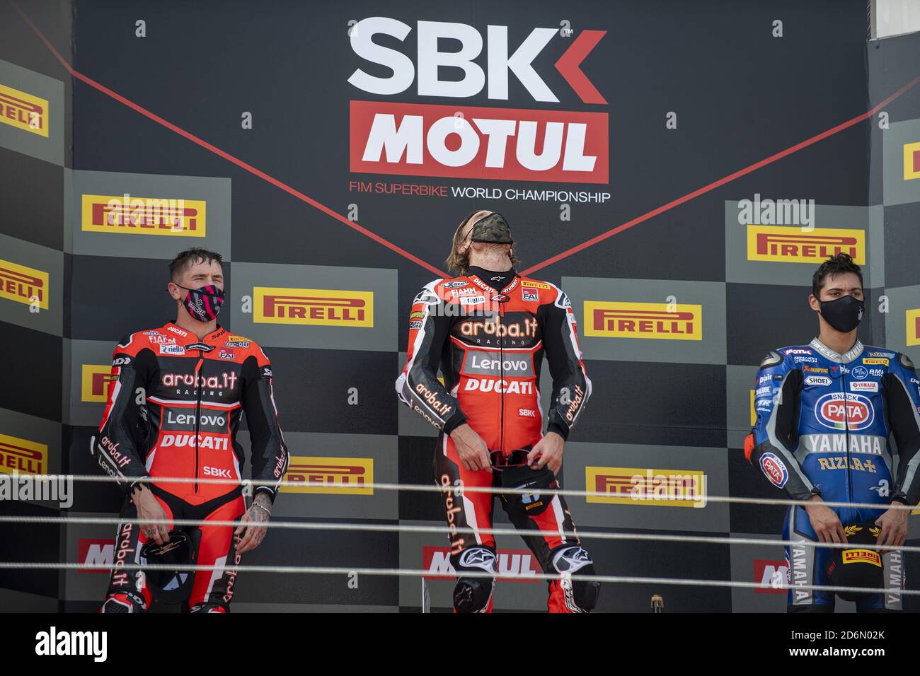 Estoril, Portugal, Italien. 18. Oktober 2020. estoril, portugal, Italien, 18. Oktober 2020, NÃ‚Â NÃ‚Â 45 Scott Redding GBR Ducati Panigale V4R ARUBA.IT Racing - Ducati.1. Klassifiziert.NÃ‚Â 54 Scott Redding GBR Ducati Panigale V4R ARUBA.IT Racing - Ducati.2. Klassifiziert.Chaz Davies & Scott Redding   Toprak Razgatlioglu TUR Yamaha YZF R1 Pata Yamaha WorldSBK Team.3. Klassifiziert Estoril 2 - SBK - Credit: LM/Otto Moretti Credit: Otto Moretti/LPS/ZUMA Wire/Alamy Live News Stockfoto