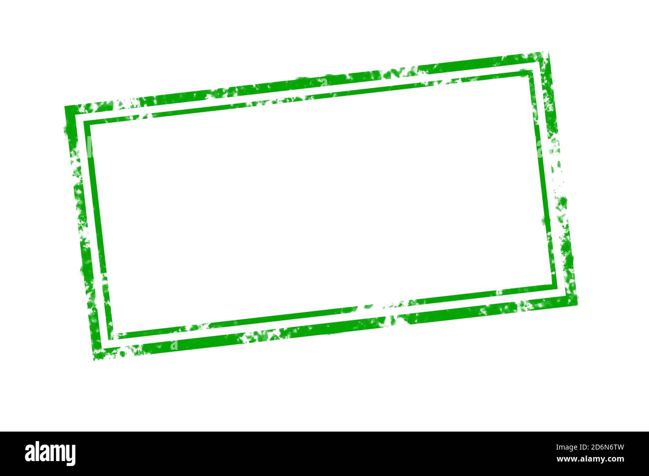 Quadratischer Rahmen aus grünem Gummistempel, leerer Stempel für Text, Ideen mit Kopierraum, isoliert Stockfoto