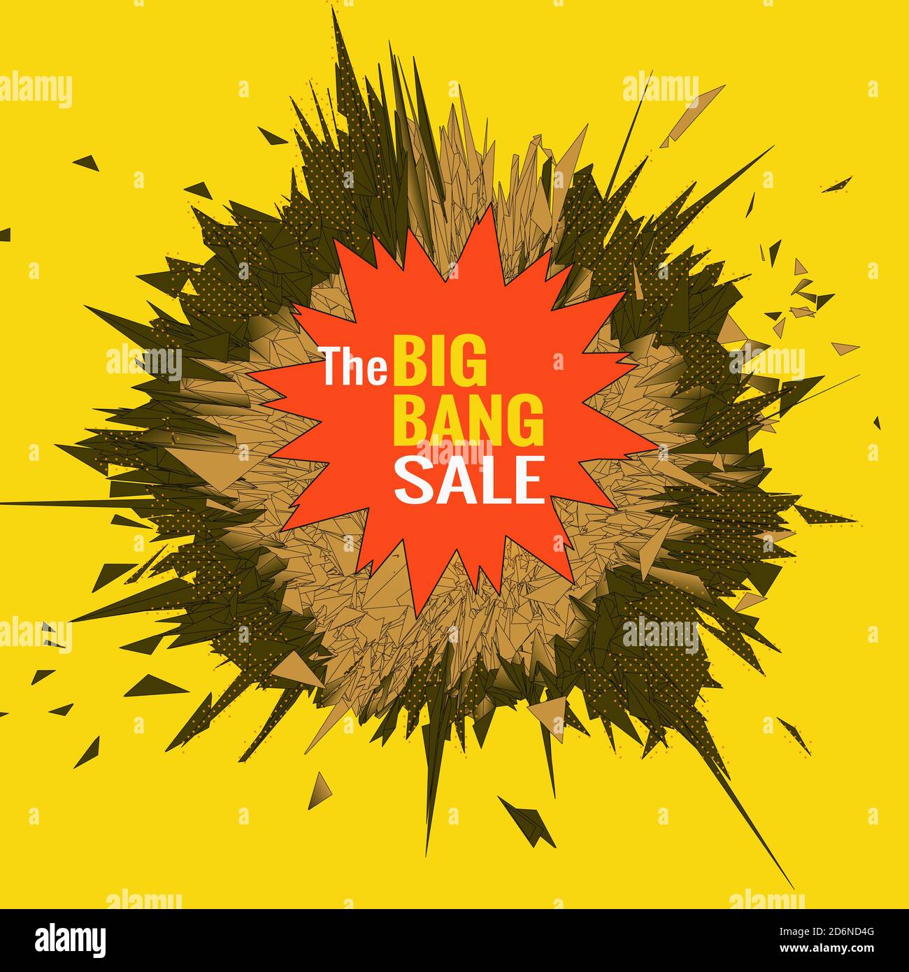 Das Big Bang Verkaufsobjekt für Banner Grafik Design Vorlage Auf gelbem Raum Hintergrund Stockfoto