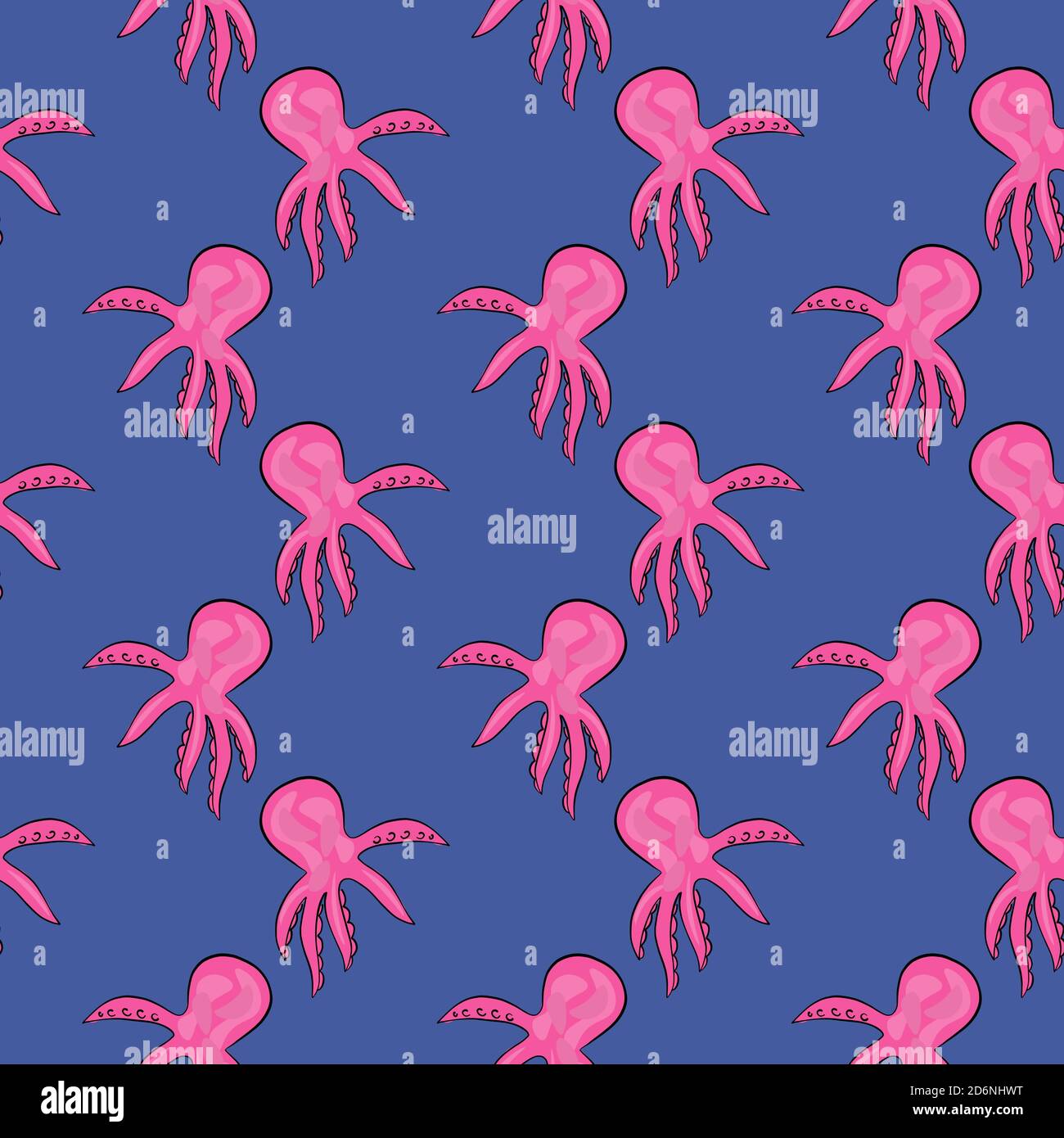 Rosa Krake, Nahtloses Muster auf blauem Hintergrund. Stock Vektor