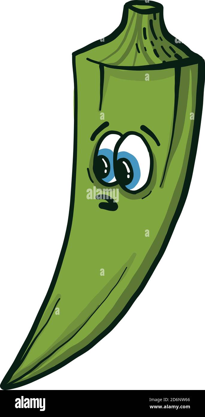 Verängstigte kleine Okra mit blauen Augen, Illustration, Vektor auf weißem Hintergrund Stock Vektor
