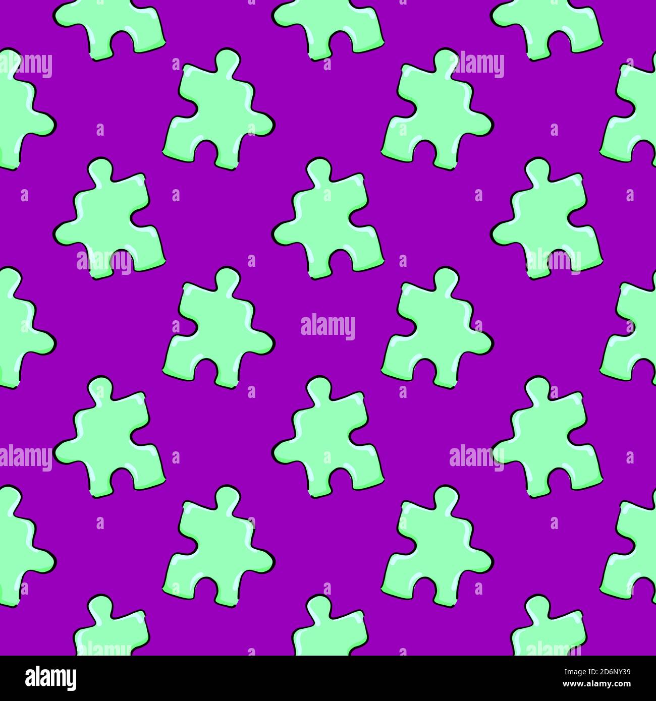 Puzzleteile, nahtloses Muster auf violettem Hintergrund. Stock Vektor