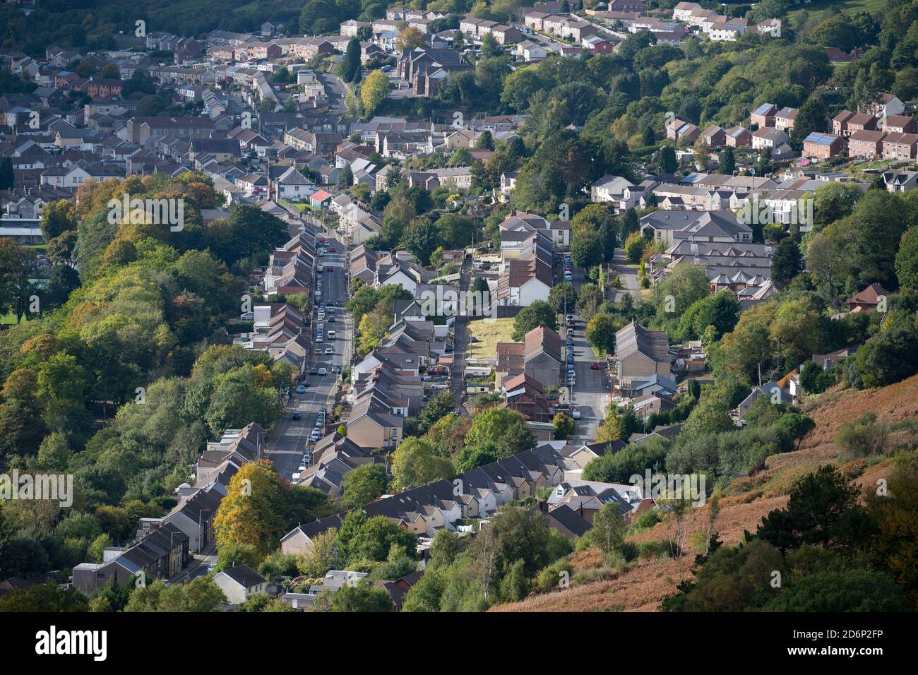 Reihenhäuser in der Rhondda, Wales, Großbritannien. Stockfoto