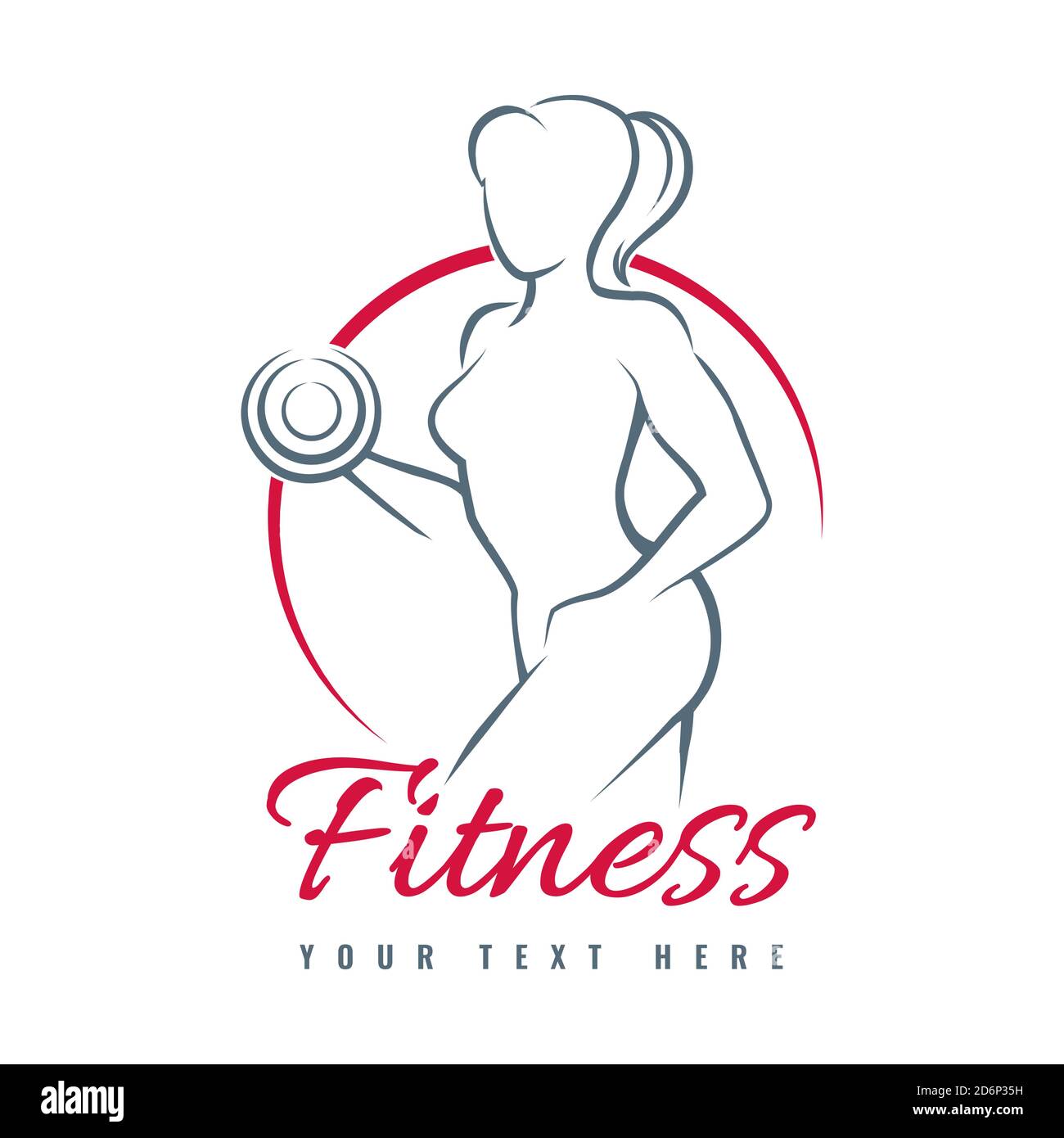 Fitness-Logo mit Kontur des Trainings Frau isoliert auf weißem Hintergrund. Vektorgrafik. Stock Vektor
