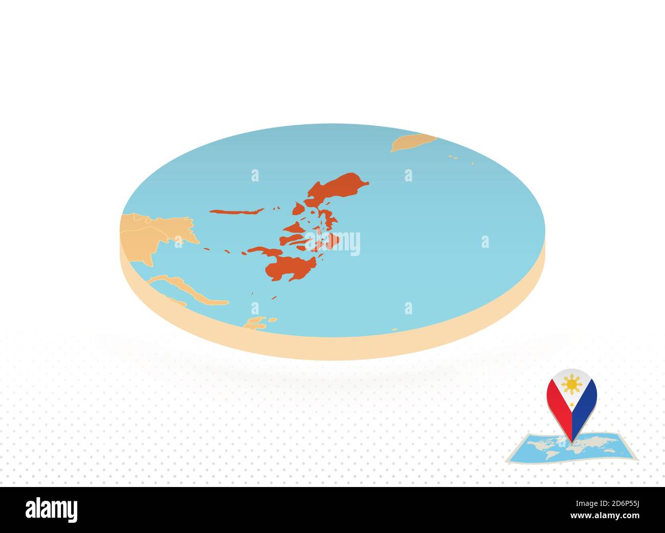 Philippinen Karte im isometrischen Stil, orange Kreis Karte der Philippinen für Web, Infografik und mehr. Stock Vektor