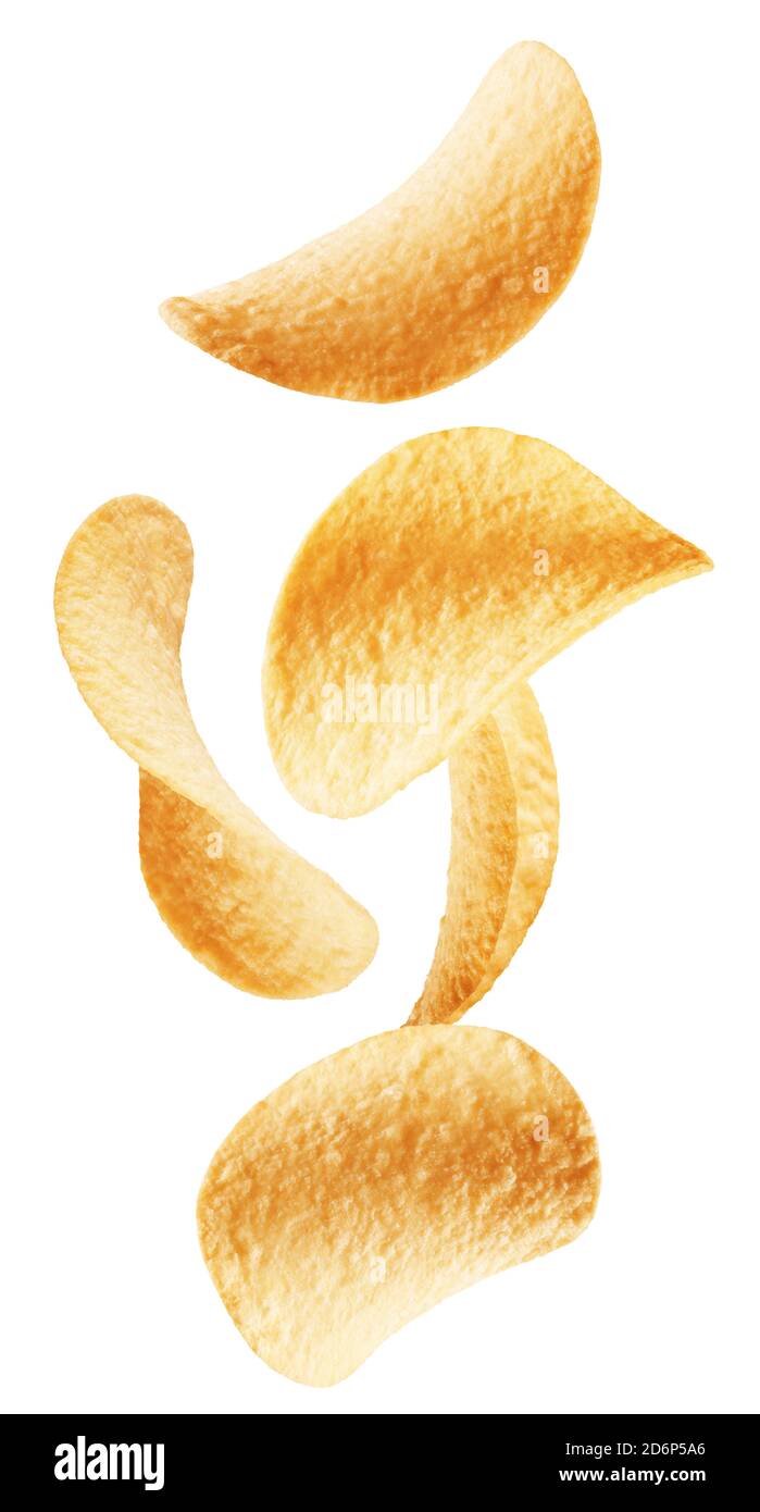 Kartoffel-Chips auf einem weißen Hintergrund isoliert. Stockfoto
