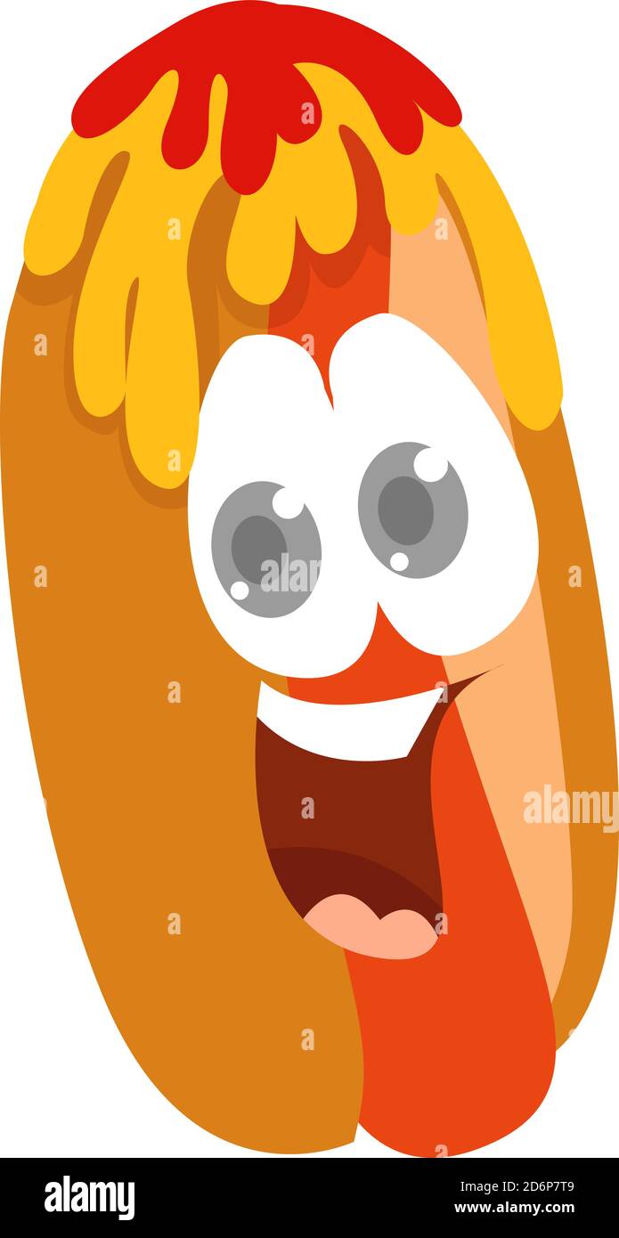 Aufgeregt Hotdog, Illustration, Vektor auf weißem Hintergrund. Stock Vektor