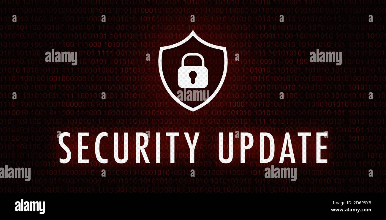 Banner Security Update - Shield-Symbol im Hintergrund mit Binärcode. Stockfoto