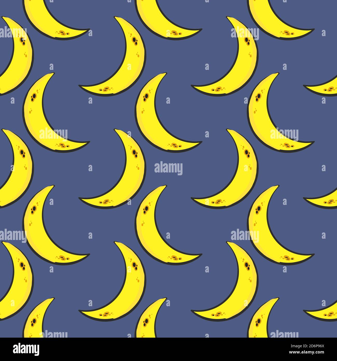 Gelber Mond, nahtloses Muster auf dunkelviolettem Hintergrund. Stock Vektor