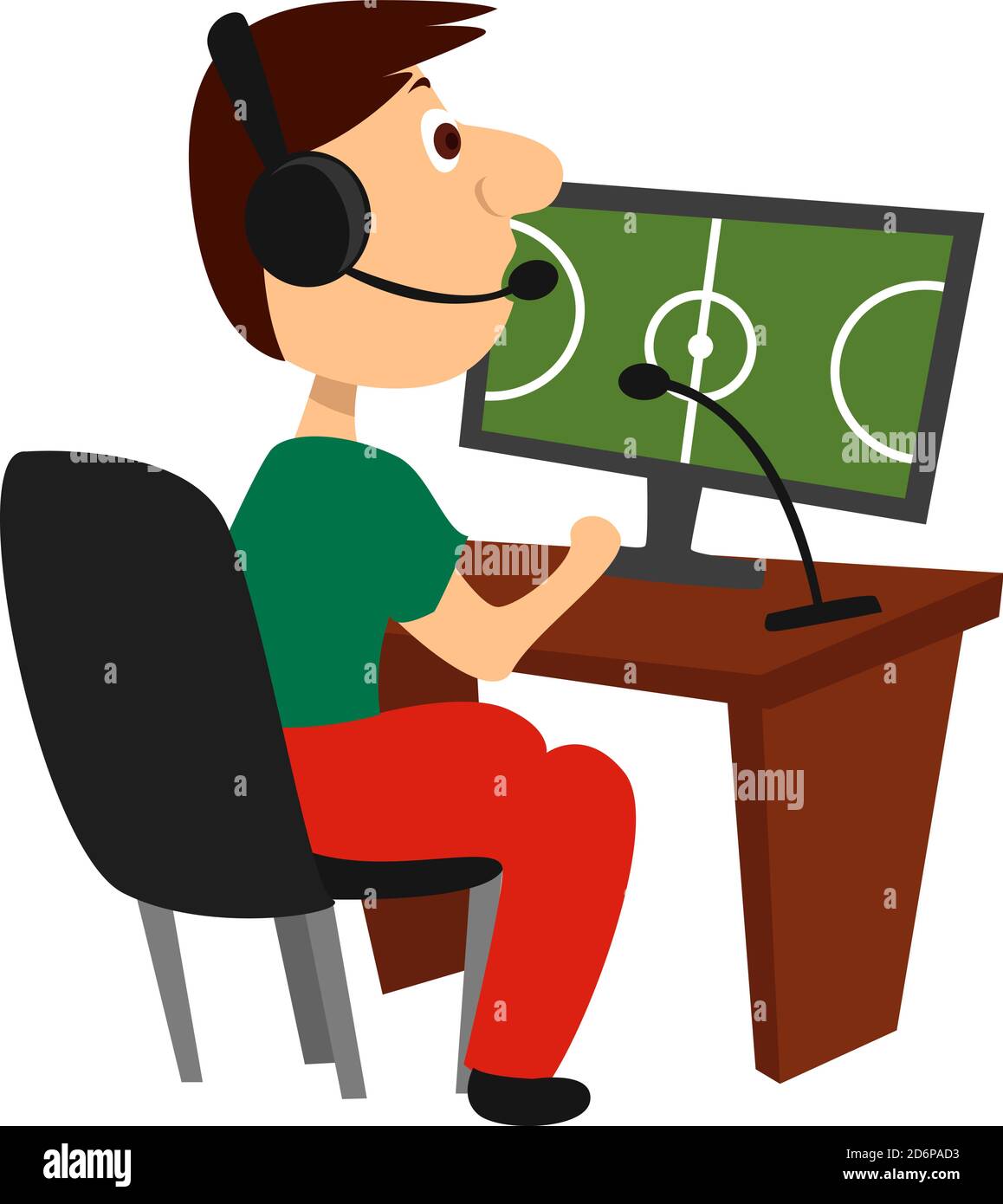 Fußball-Kommentator, Illustration, Vektor auf weißem Hintergrund. Stock Vektor