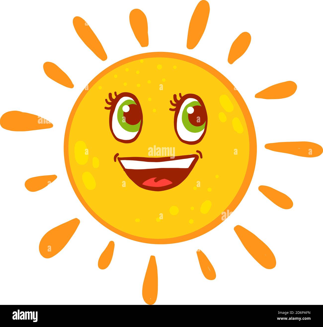 Glückliche große Sonne, Illustration, Vektor auf weißem Hintergrund. Stock Vektor