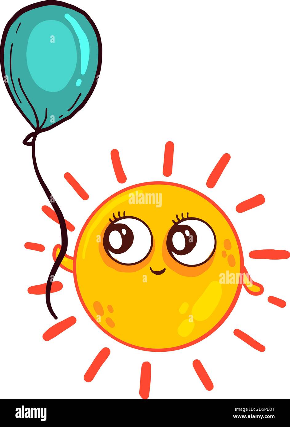 Sonne mit blauem Ballon, Illustration, Vektor auf weißem Hintergrund. Stock Vektor
