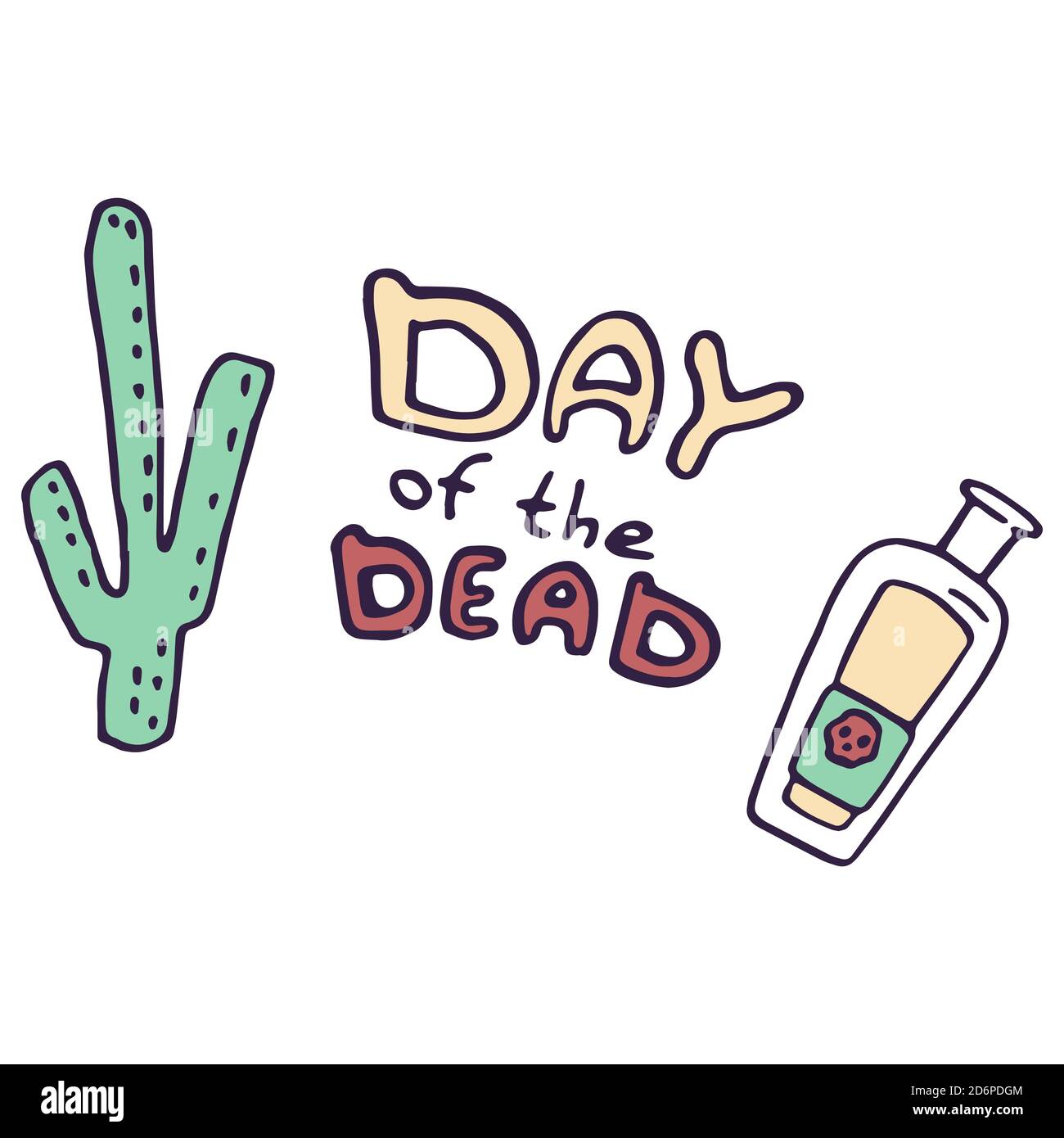 Tequila und Kaktus auf weißem, isoliertem Hintergrund. Tag der Toten Symbol für Einladung oder Geschenkkarte, Notebook, Bad Fliesen, Scrapbook Phone Case oder Tuch Stock Vektor