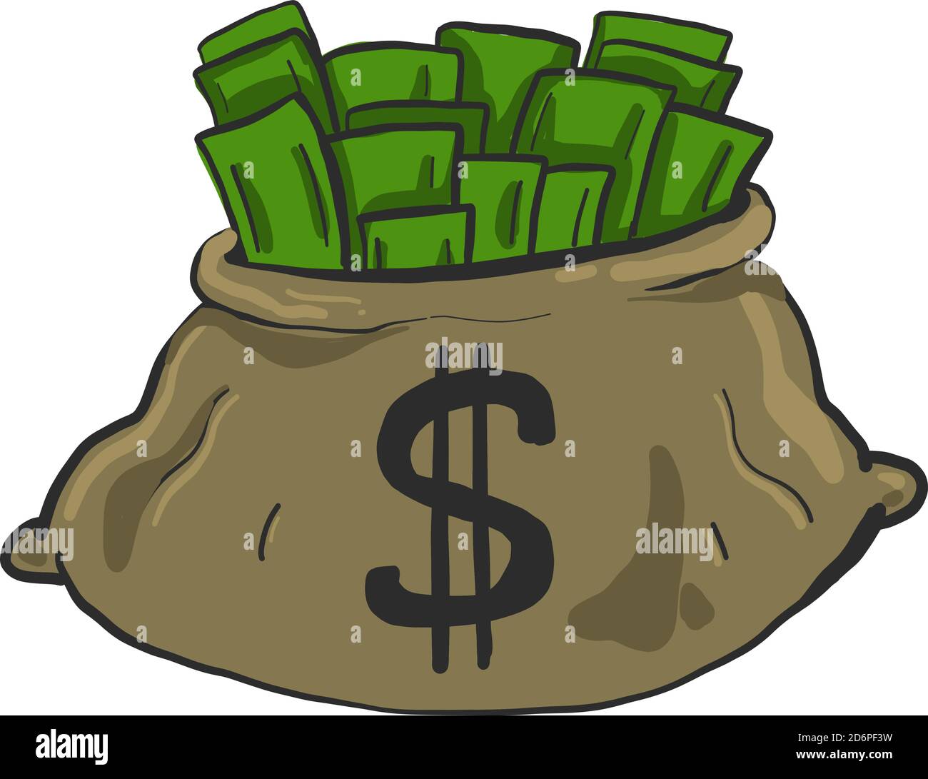 Geld in einer großen Tasche, Illustration, Vektor auf weißem Hintergrund. Stock Vektor