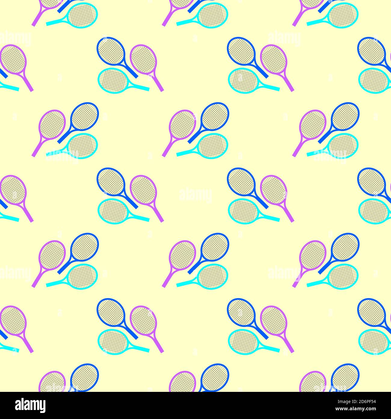 Tennisschläger, Nahtloses Muster auf pastellfarbenem Hintergrund. Stock Vektor