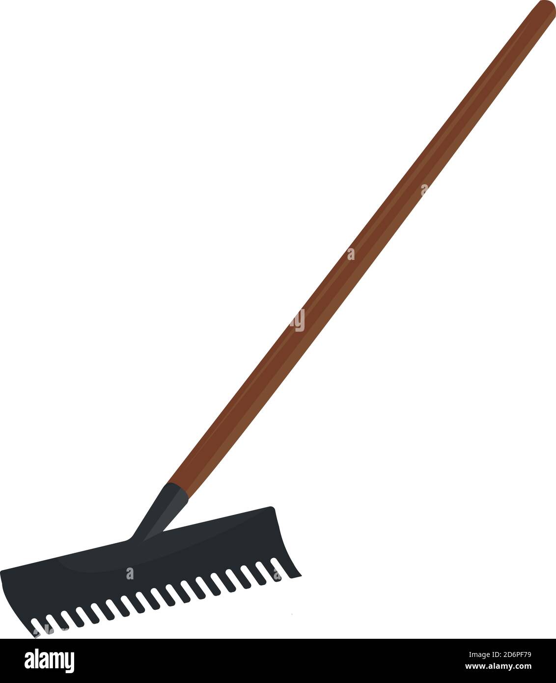 Rechen mit Holzgriff, Illustration, Vektor auf weißem Hintergrund Stock Vektor