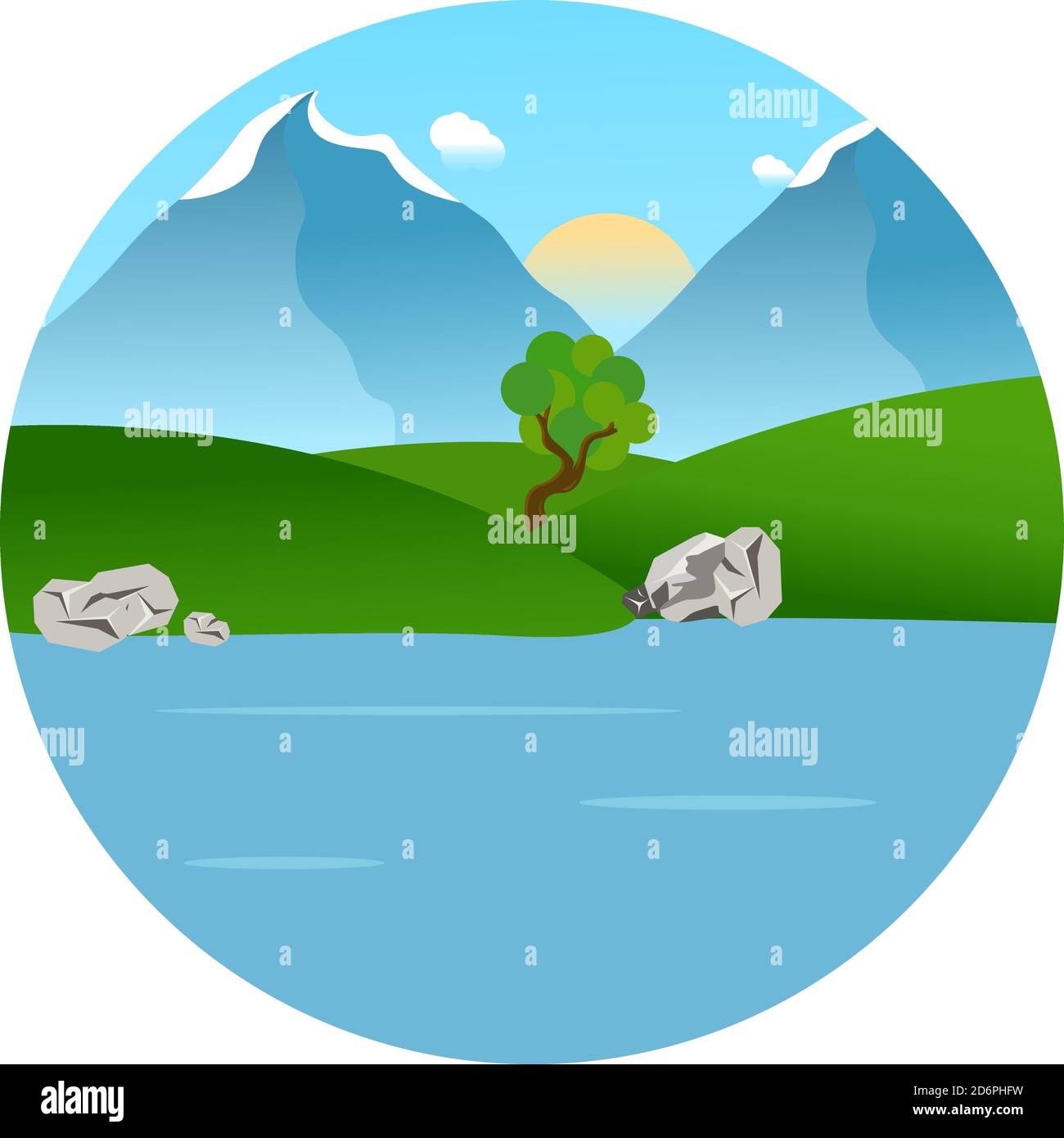 Flussblick, Illustration, Vektor auf weißem Hintergrund. Stock Vektor