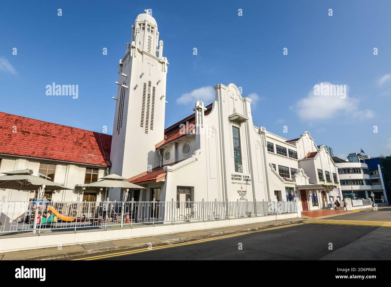 Singapur - 4. Dezember 2019: Die Kampong Kapor Methodist Church in Little India Distrikt in Singapur. Die Kirche wurde 1894 gegründet und gehört zu den ersten Stockfoto