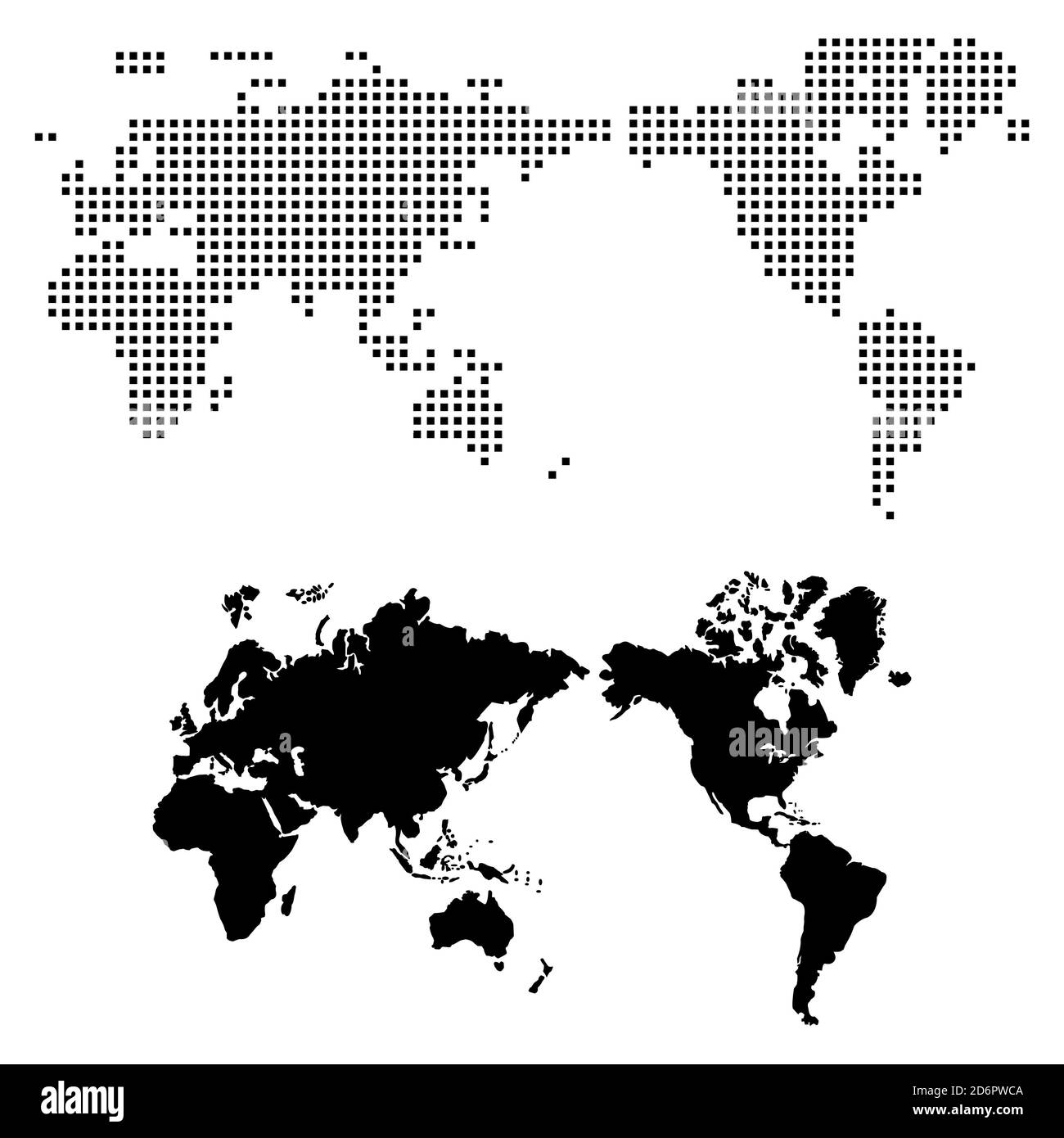 Weltkarte auf weißem Hintergrund Stockfoto